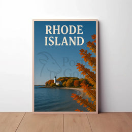 Rhode Island Autumn Lighthouse Travel Poster PosterGoat