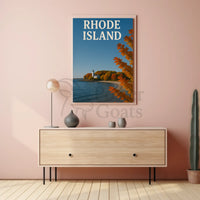Rhode Island Autumn Lighthouse Travel Poster PosterGoat