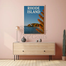 Rhode Island Autumn Lighthouse Travel Poster PosterGoat