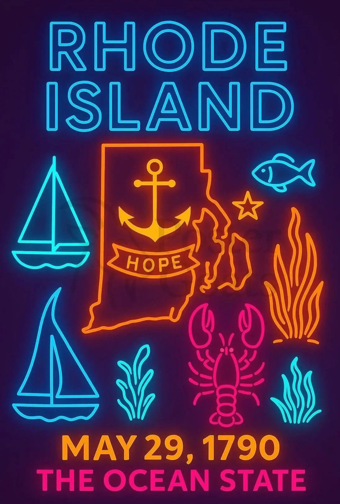Rhode Island Celebration Neon Cultural or Heritage Poster PosterGoat