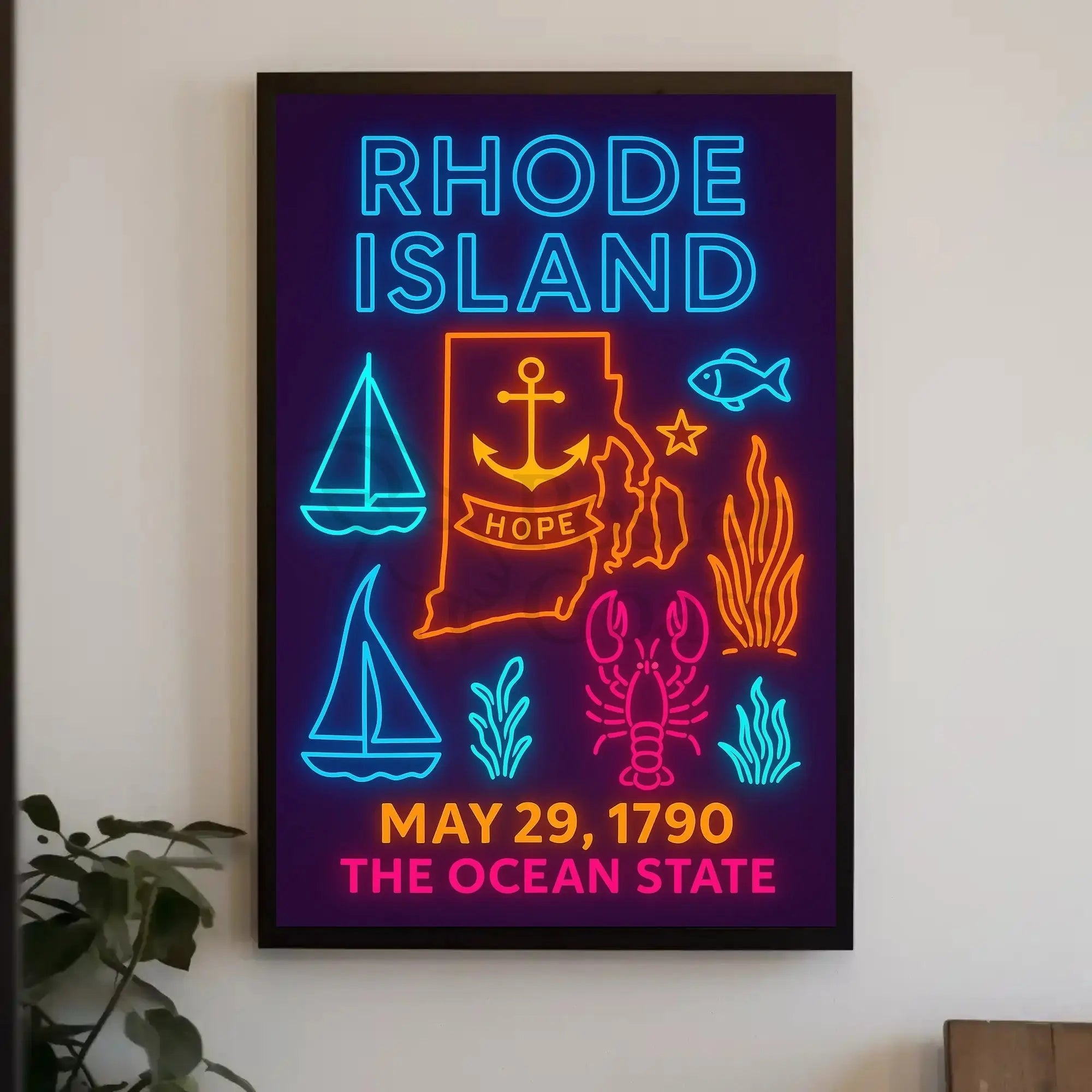 Rhode Island Celebration Neon Cultural or Heritage Poster PosterGoat