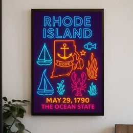 Rhode Island Celebration Neon Cultural or Heritage Poster PosterGoat