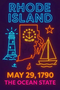 Rhode Island Heritage Neon Maritime Art Poster PosterGoat