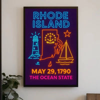 Rhode Island Heritage Neon Maritime Art Poster PosterGoat