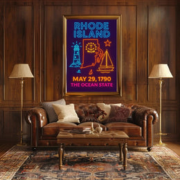 Rhode Island Heritage Neon Maritime Art Poster PosterGoat
