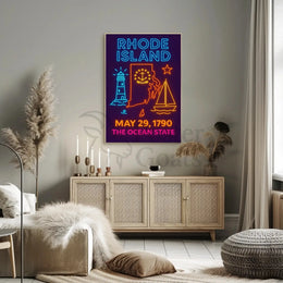 Rhode Island Heritage Neon Maritime Art Poster PosterGoat
