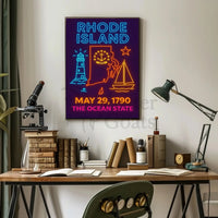 Rhode Island Heritage Neon Maritime Art Poster PosterGoat