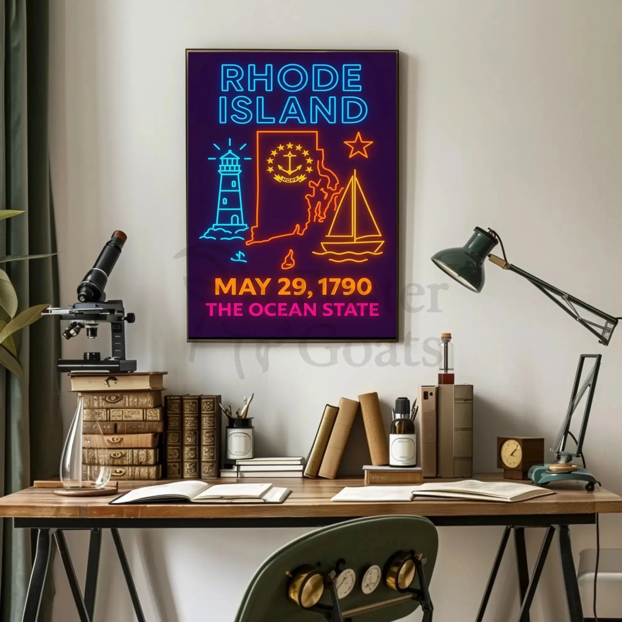 Rhode Island Heritage Neon Maritime Art Poster PosterGoat