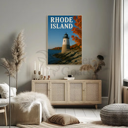 Rhode Island Lighthouse Autumn Scenery Travel Poster PosterGoat