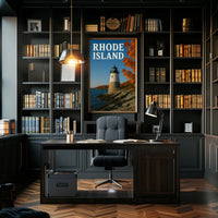Rhode Island Lighthouse Autumn Scenery Travel Poster PosterGoat