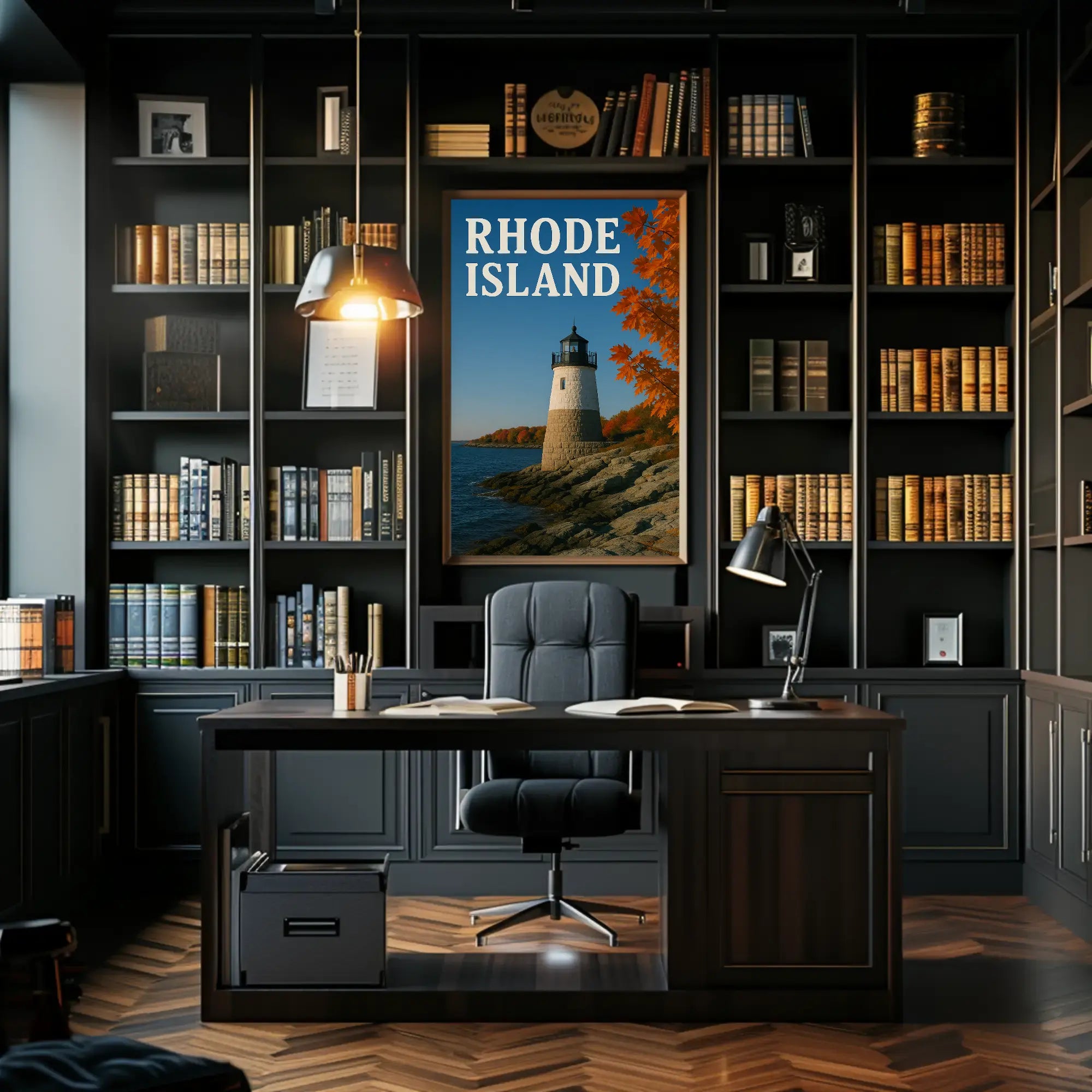 Rhode Island Lighthouse Autumn Scenery Travel Poster PosterGoat