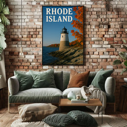 Rhode Island Lighthouse Autumn Scenery Travel Poster PosterGoat
