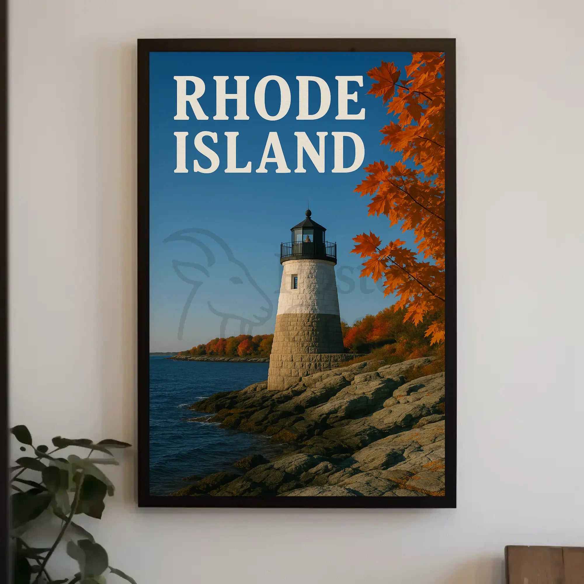 Rhode Island Lighthouse Autumn Scenery Travel Poster PosterGoat