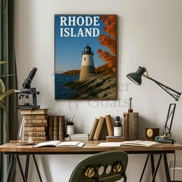 Rhode Island Lighthouse Autumn Scenery Travel Poster PosterGoat