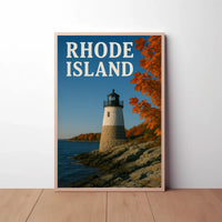Rhode Island Lighthouse Autumn Scenery Travel Poster PosterGoat