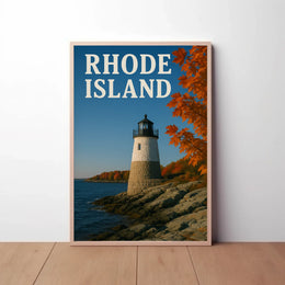 Rhode Island Lighthouse Autumn Scenery Travel Poster PosterGoat