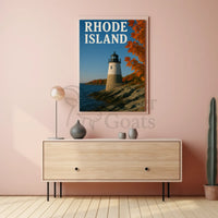 Rhode Island Lighthouse Autumn Scenery Travel Poster PosterGoat