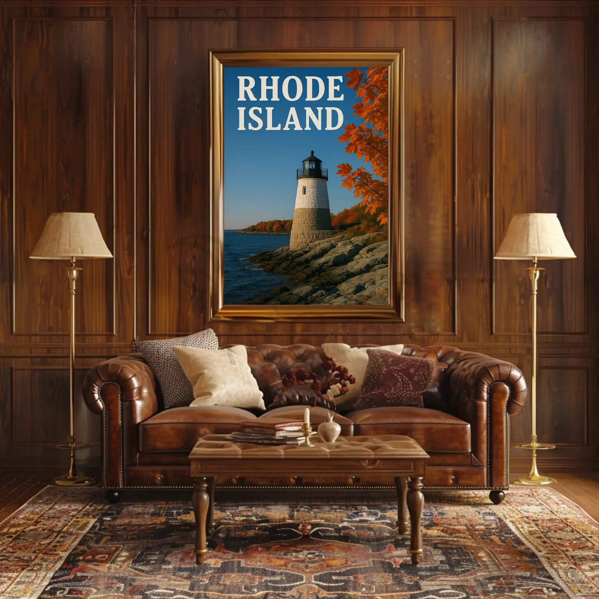 Rhode Island Lighthouse Autumn Scenery Travel Poster PosterGoat