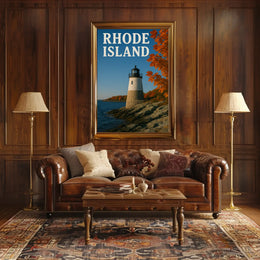 Rhode Island Lighthouse Autumn Scenery Travel Poster PosterGoat