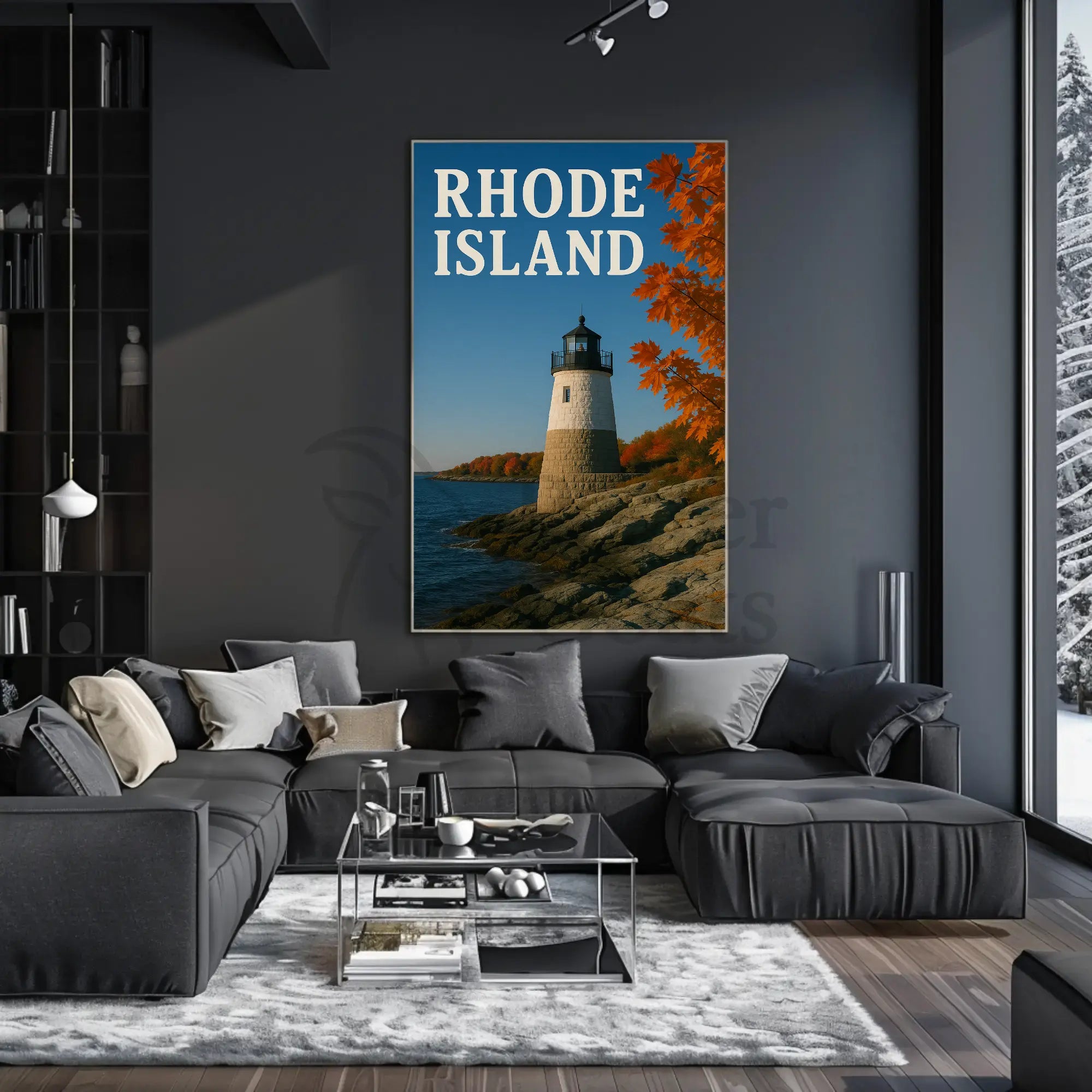 Rhode Island Lighthouse Autumn Scenery Travel Poster PosterGoat