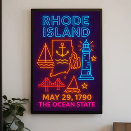 Rhode Island Neon Tribute: Cultural or Heritage Poster PosterGoat