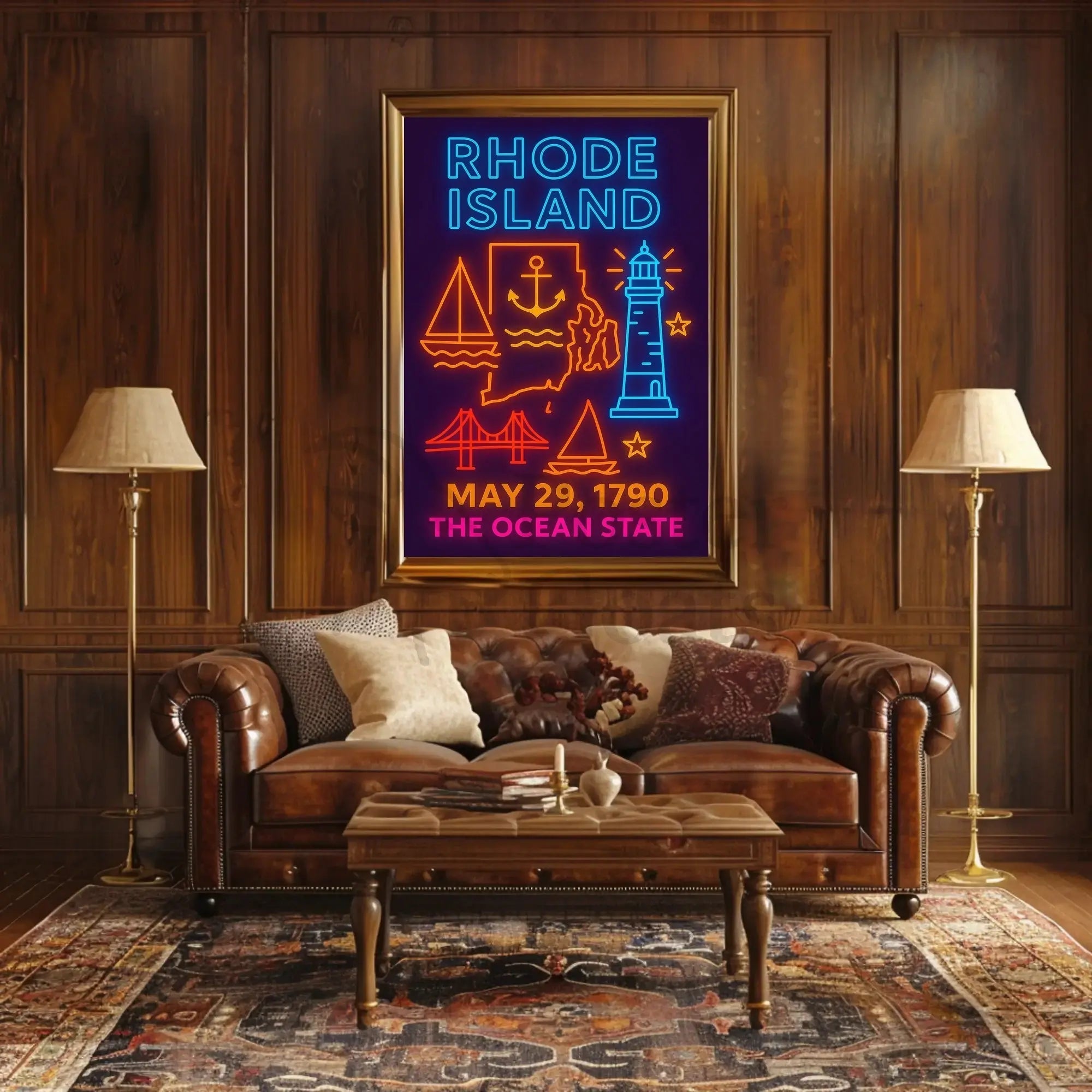 Rhode Island Neon Tribute: Cultural or Heritage Poster PosterGoat