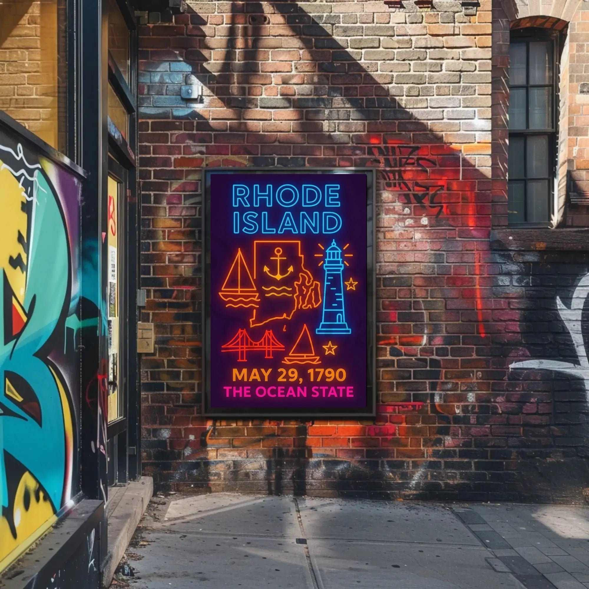 Rhode Island Neon Tribute: Cultural or Heritage Poster PosterGoat