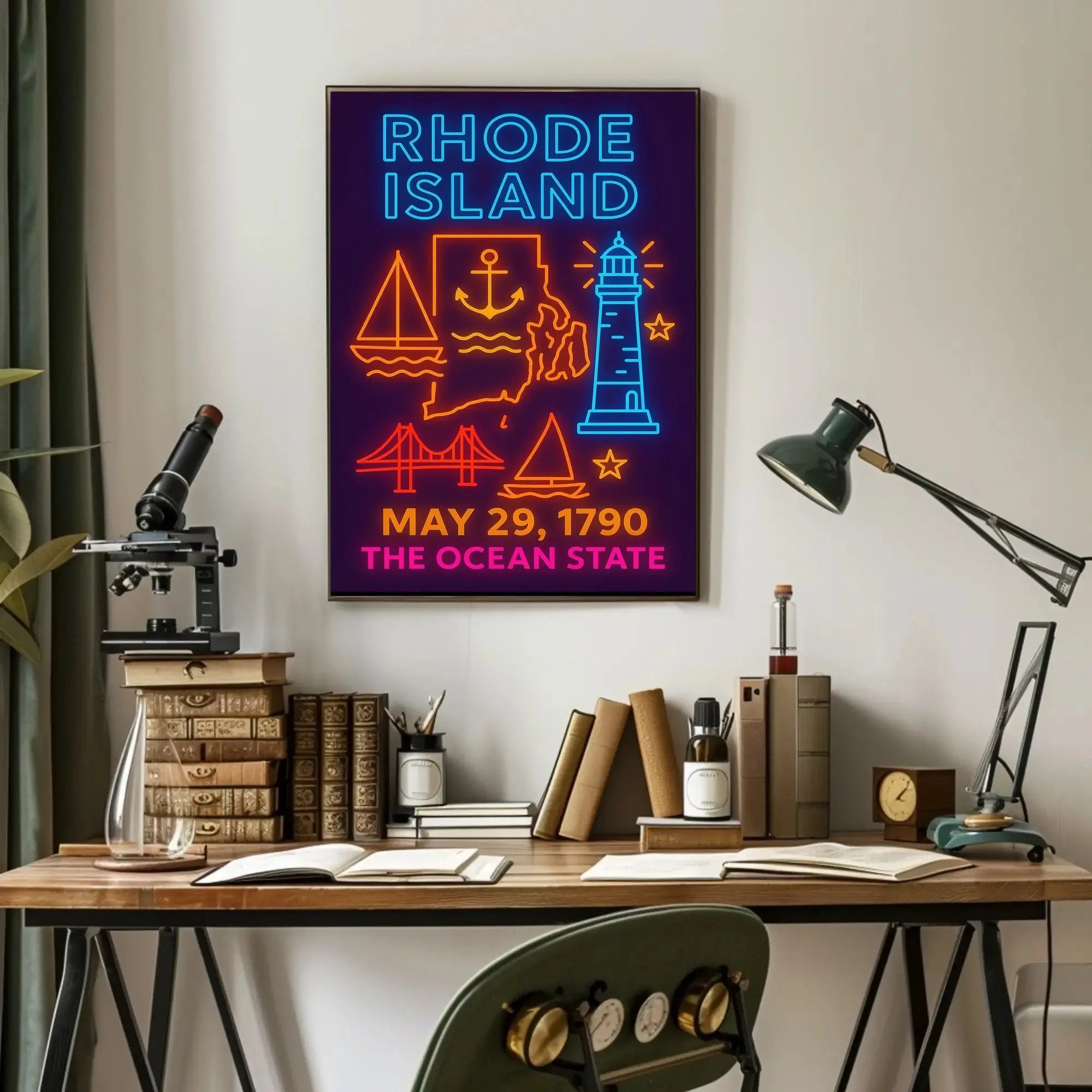 Rhode Island Neon Tribute: Cultural or Heritage Poster PosterGoat