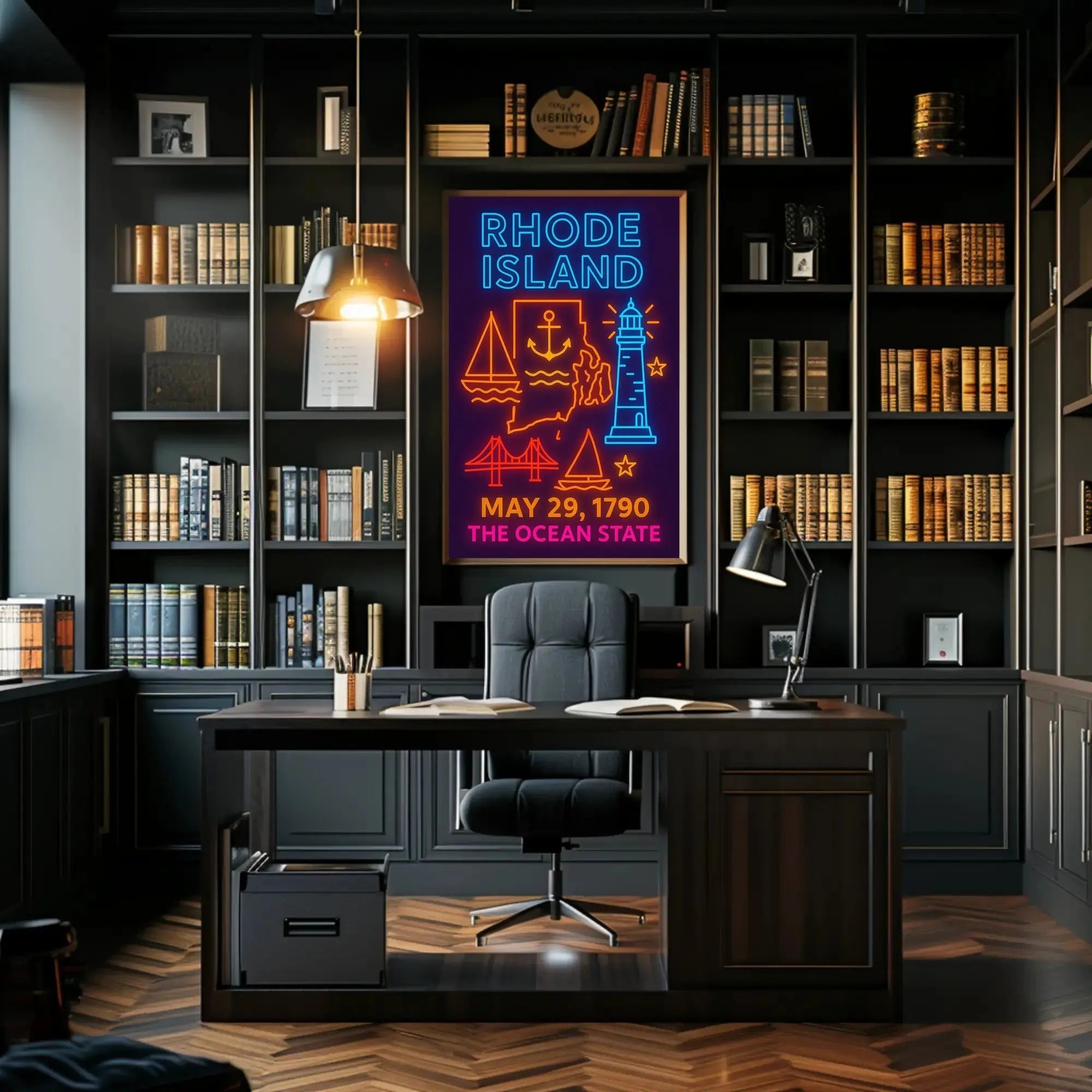 Rhode Island Neon Tribute: Cultural or Heritage Poster PosterGoat