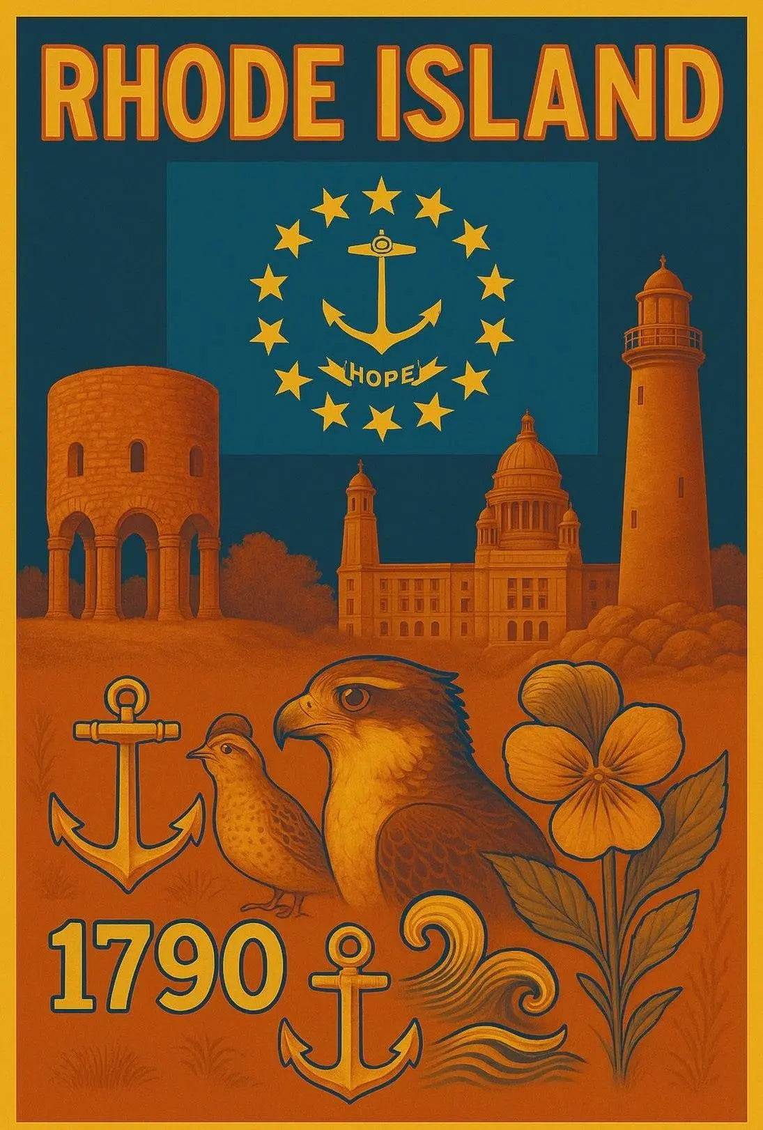 Rhode Island Vintage-Style Nautical Heritage Travel Poster PosterGoat