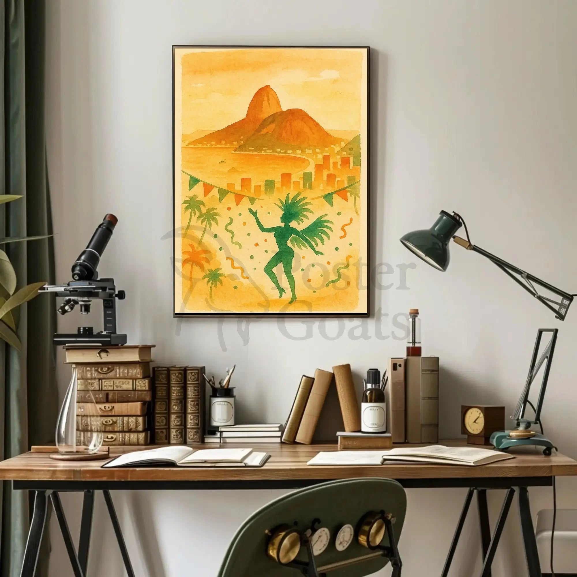 Rio Carnival Samba Celebration in Watercolor Art Poster PosterGoat