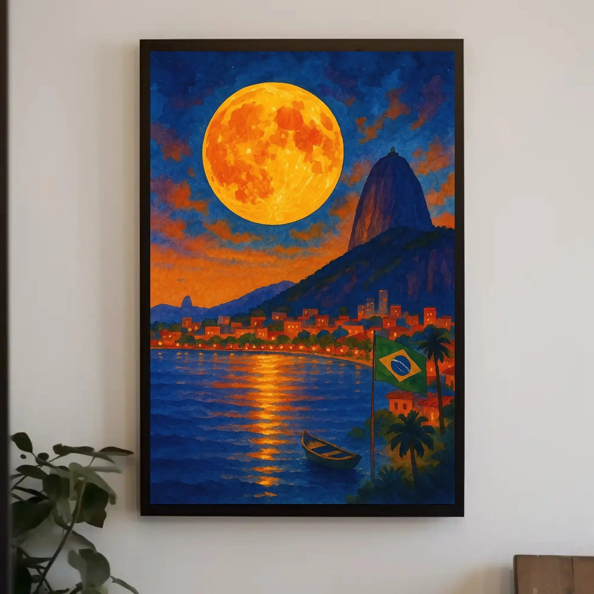 Rio de Janeiro Coastal Moonlight - Travel Poster PosterGoat