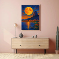 Rio de Janeiro Coastal Moonlight - Travel Poster PosterGoat
