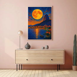 Rio de Janeiro Coastal Moonlight - Travel Poster PosterGoat