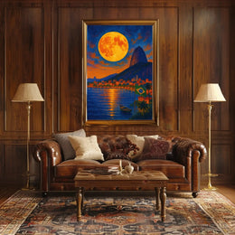 Rio de Janeiro Coastal Moonlight - Travel Poster PosterGoat