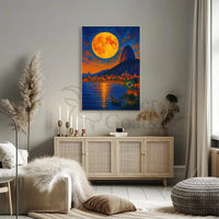 Rio de Janeiro Coastal Moonlight - Travel Poster PosterGoat