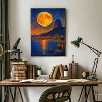 Rio de Janeiro Coastal Moonlight - Travel Poster PosterGoat
