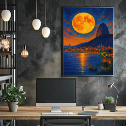 Rio de Janeiro Coastal Moonlight - Travel Poster PosterGoat