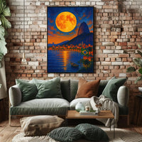 Rio de Janeiro Coastal Moonlight - Travel Poster PosterGoat