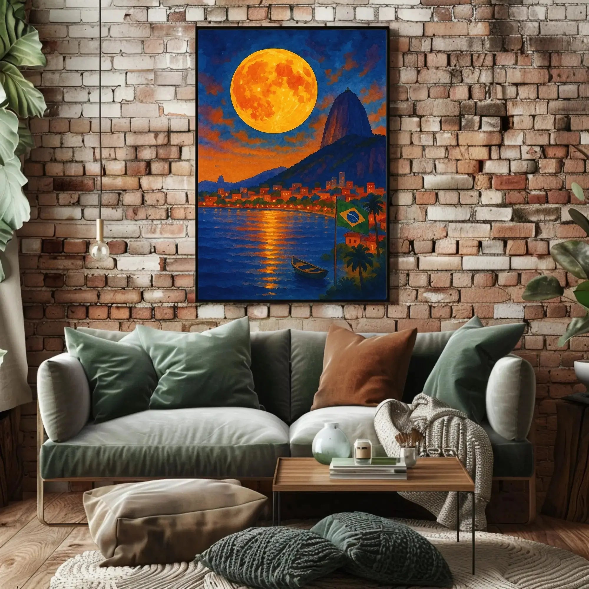 Rio de Janeiro Coastal Moonlight - Travel Poster PosterGoat