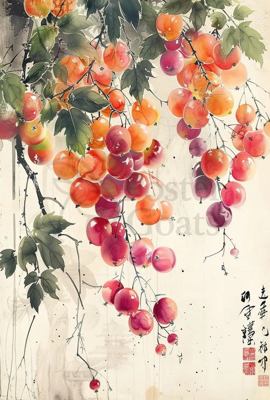 Ripe Fruit Harmony in Classic East Asian Art Poster PosterGoat