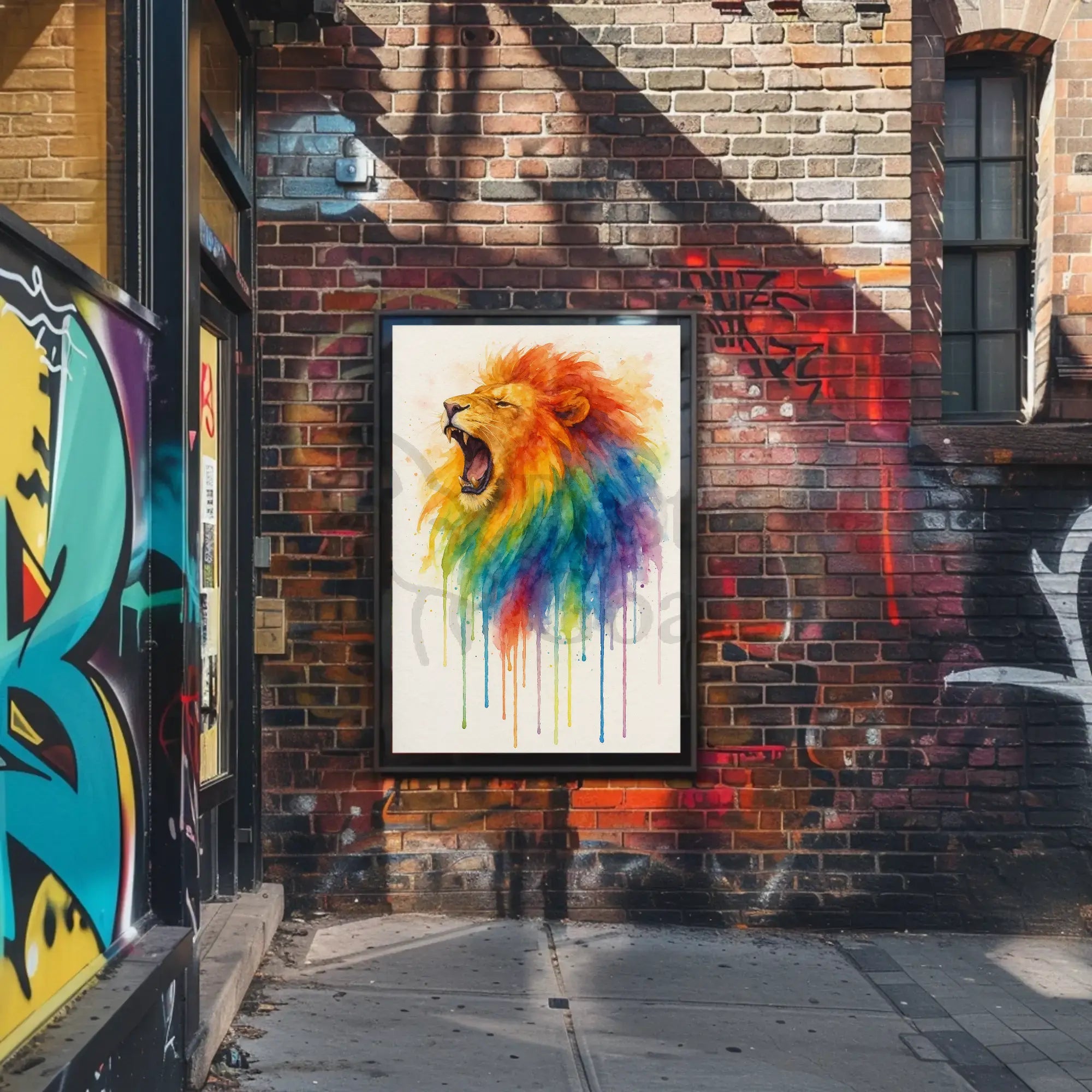 Roaring Rainbow Lion Watercolor Abstract Art Animal Poster PosterGoat