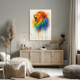 Roaring Rainbow Lion Watercolor Abstract Art Animal Poster PosterGoat