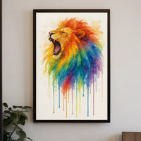 Roaring Rainbow Lion Watercolor Abstract Art Animal Poster PosterGoat