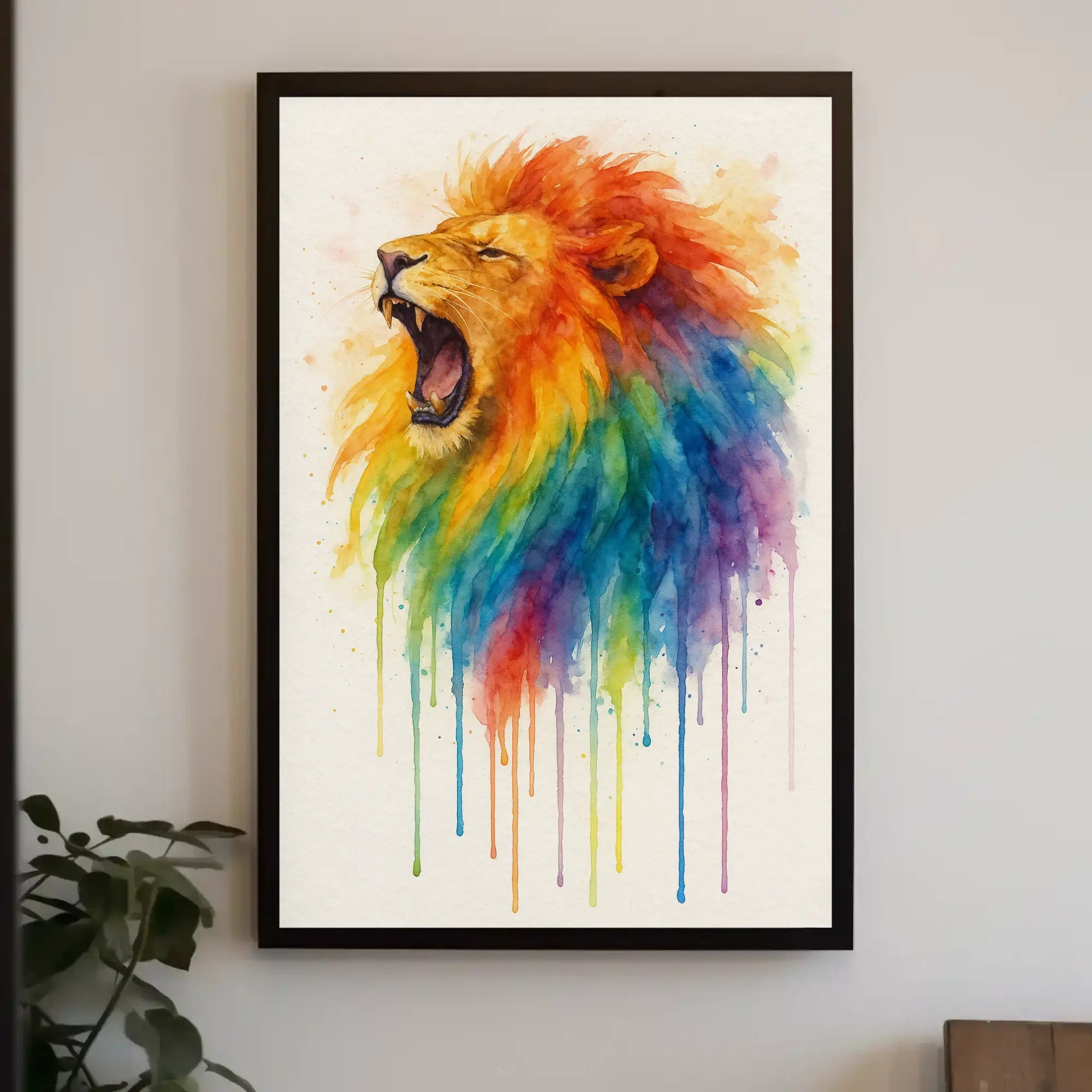 Roaring Rainbow Lion Watercolor Abstract Art Animal Poster PosterGoat