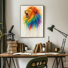 Roaring Rainbow Lion Watercolor Abstract Art Animal Poster PosterGoat
