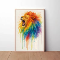 Roaring Rainbow Lion Watercolor Abstract Art Animal Poster PosterGoat