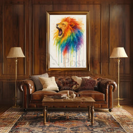 Roaring Rainbow Lion Watercolor Abstract Art Animal Poster PosterGoat
