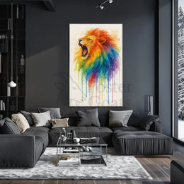 Roaring Rainbow Lion Watercolor Abstract Art Animal Poster PosterGoat