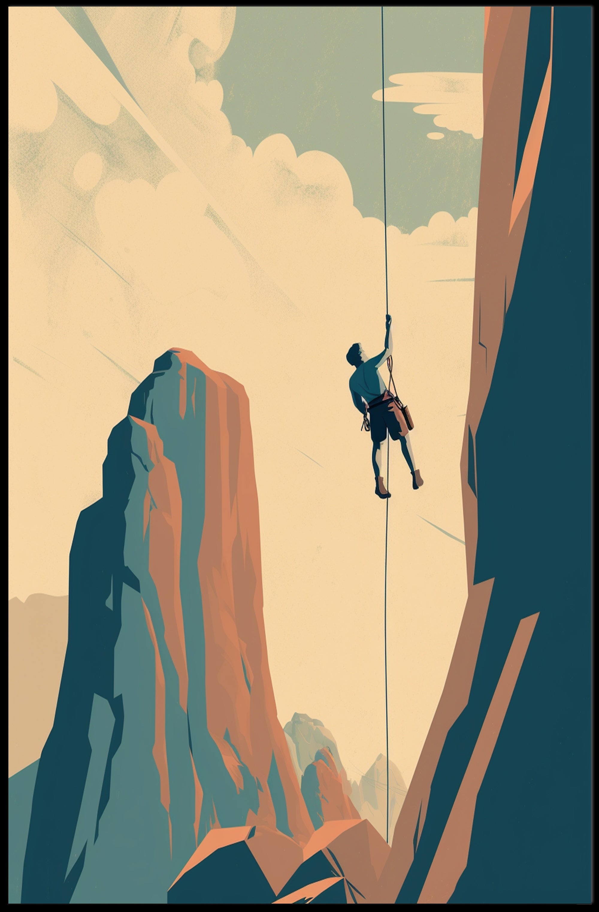 Rock Climber's Ascent Against Majestic Mountains - Sports Poster PosterGoat